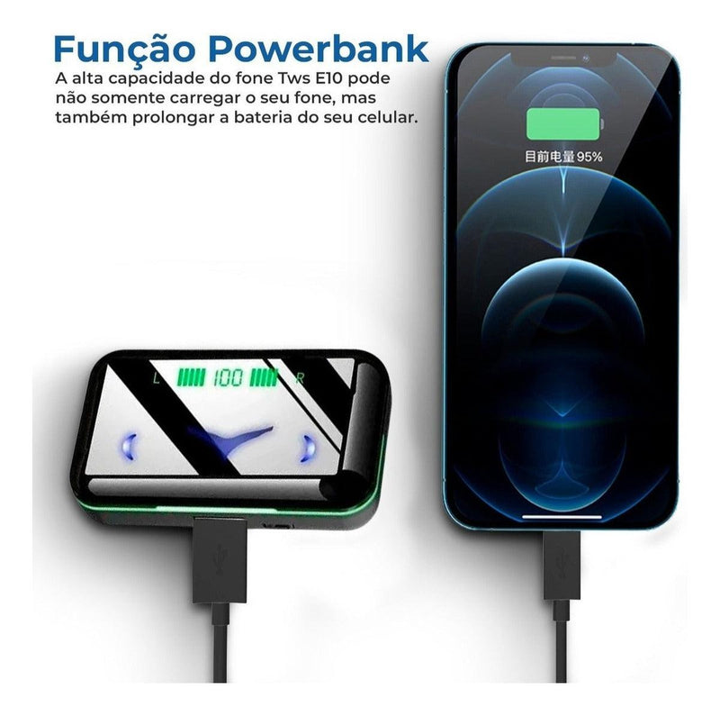 Fone De Ouvido Sem Fio Bluetooth Fn-b20 Power Bank Luz Led - Pra Você Variedades